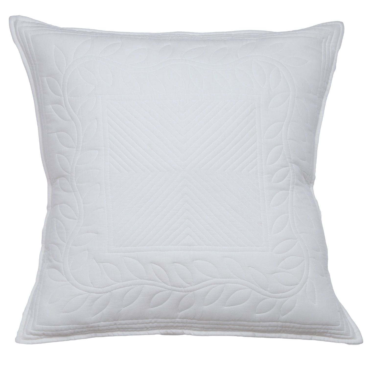 Vine Leaves Quilted Pillow Cover - White